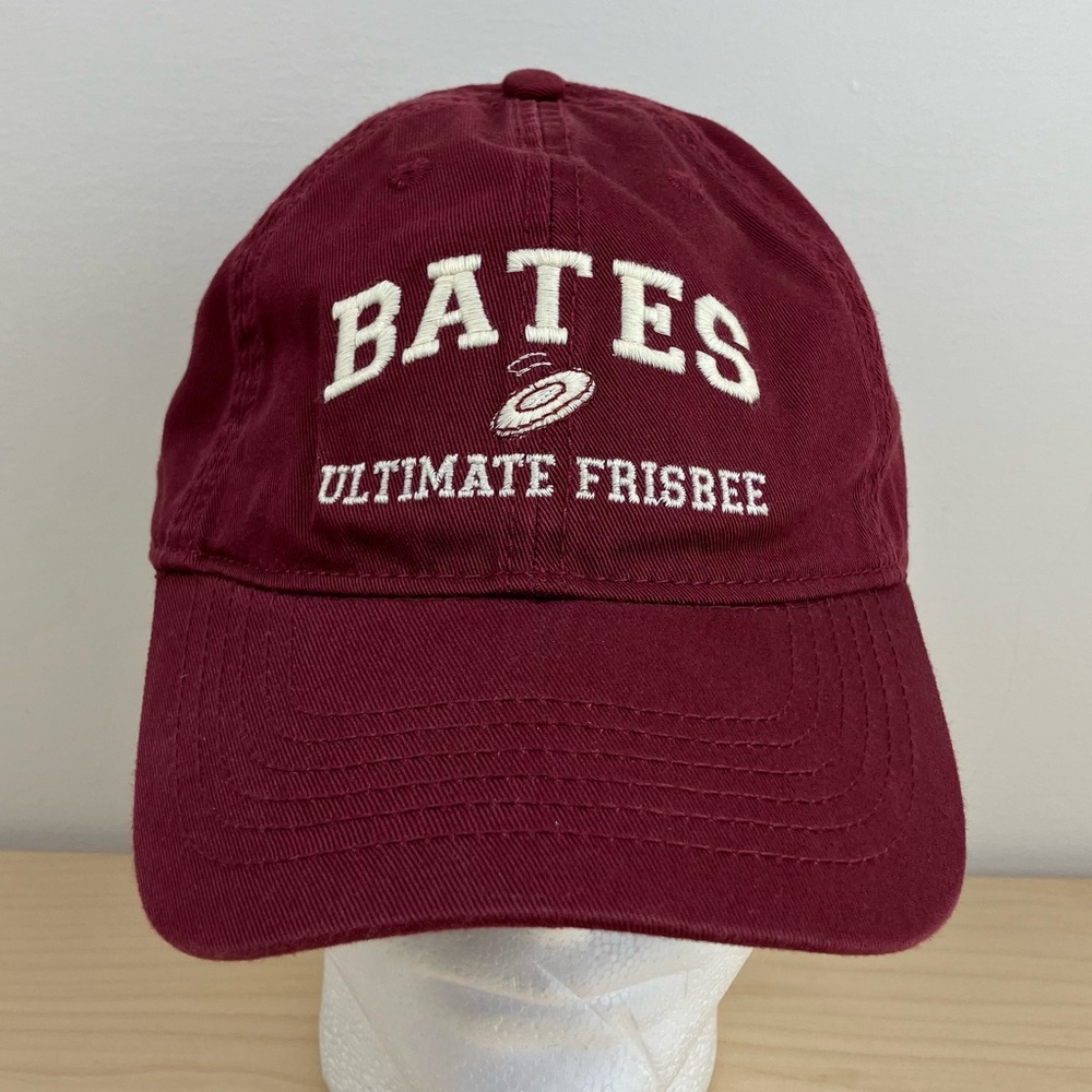 Bates College Maine Hat Strapback Ultimate Frisbee Maroon Cap Embroidered Logo
